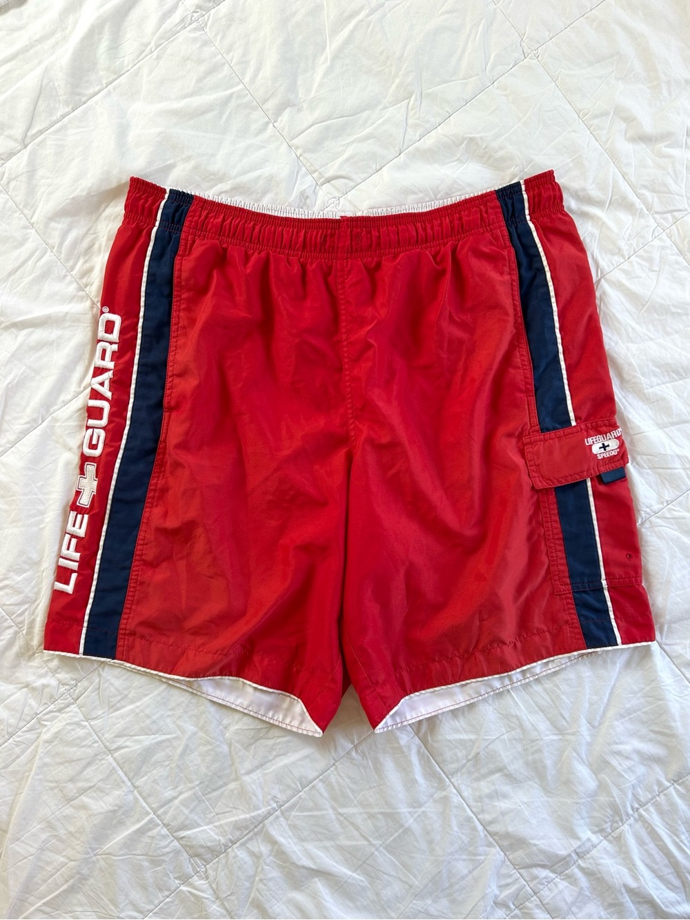 Vintage Speedo Lifeguard Swim Shorts Red